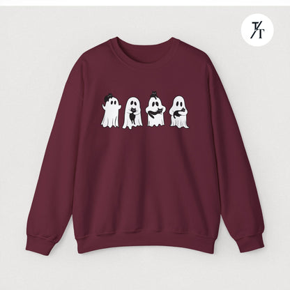 Adorable Ghosts with Cat Women's Halloween Sweatshirt