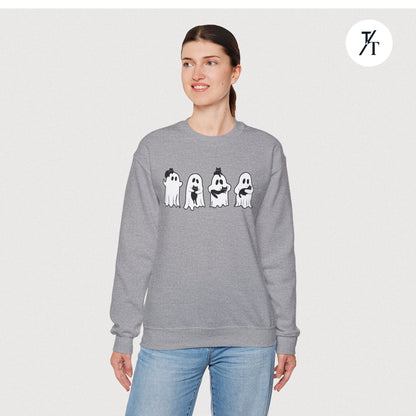 Adorable Ghosts with Cat Women's Halloween Sweatshirt