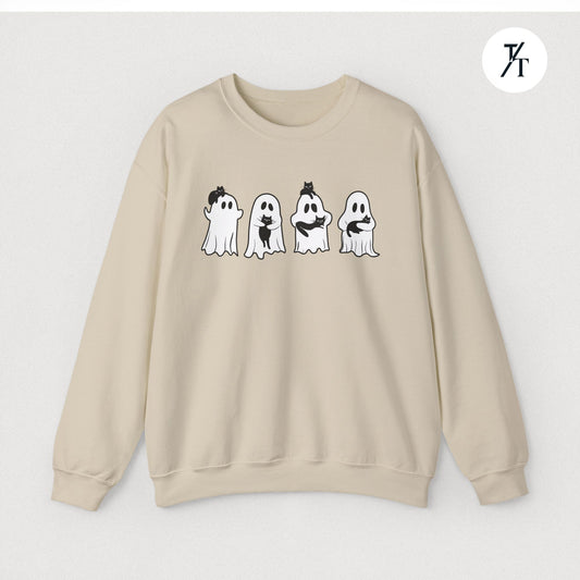 Adorable Ghosts with Cat Women's Halloween Sweatshirt