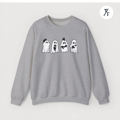 Adorable Ghosts with Cat Women's Halloween Sweatshirt