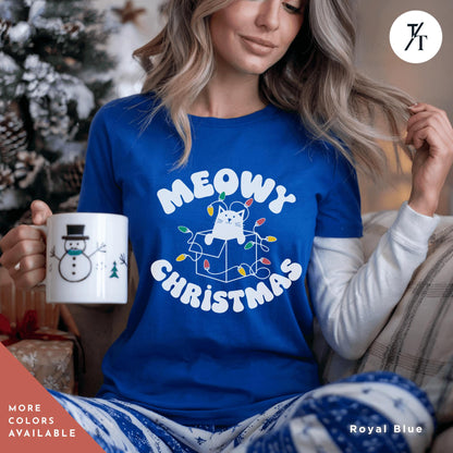 Meowy Christmas Black Cat Christmas Lights Shirt Gift