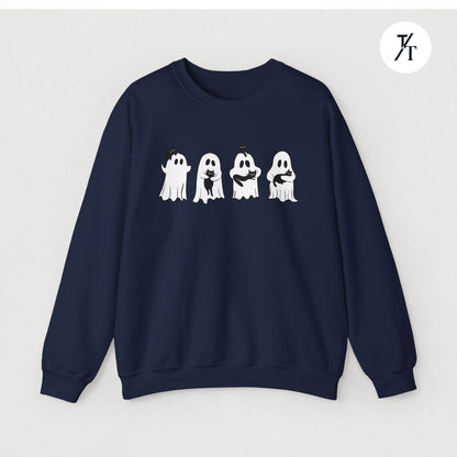 Adorable Ghosts with Cat Women's Halloween Sweatshirt