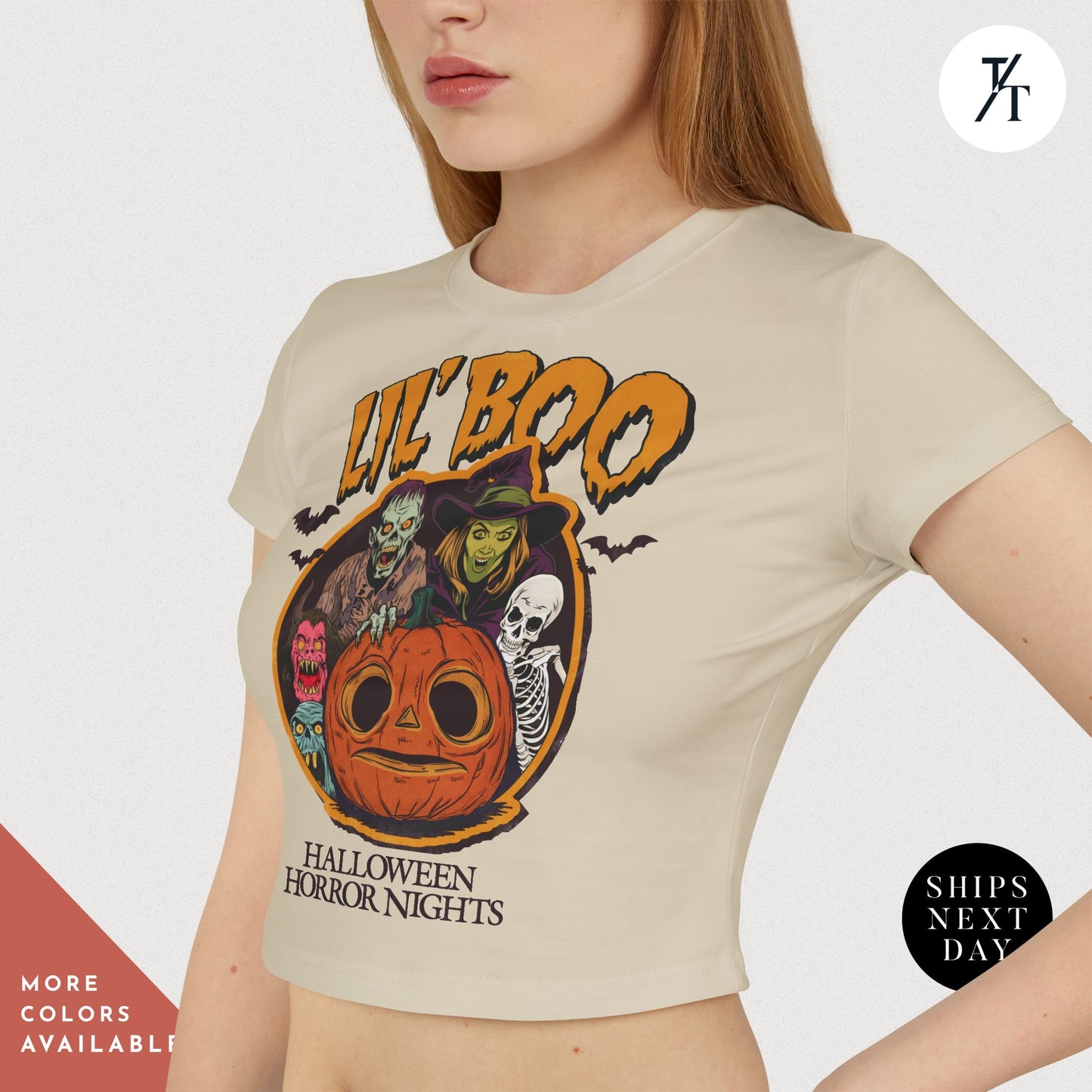 Women's Baby Tee Halloween Horror Nights Crop Top Lil Boo HHN Universal Orlando Shirt