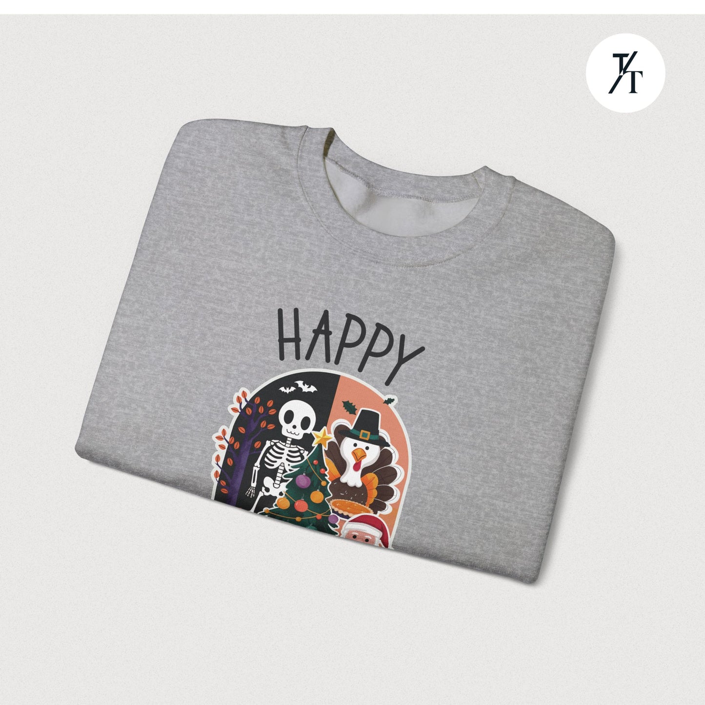 Festive Funny Happy Hallothanksmas Multi-Season Sweatshirt