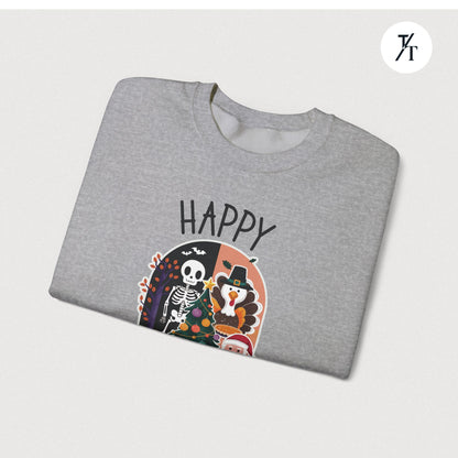 Festive Funny Happy Hallothanksmas Multi-Season Sweatshirt