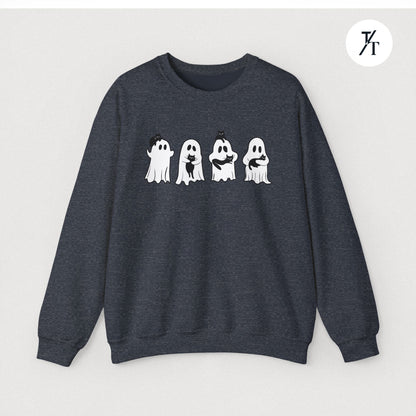 Adorable Ghosts with Cat Women's Halloween Sweatshirt