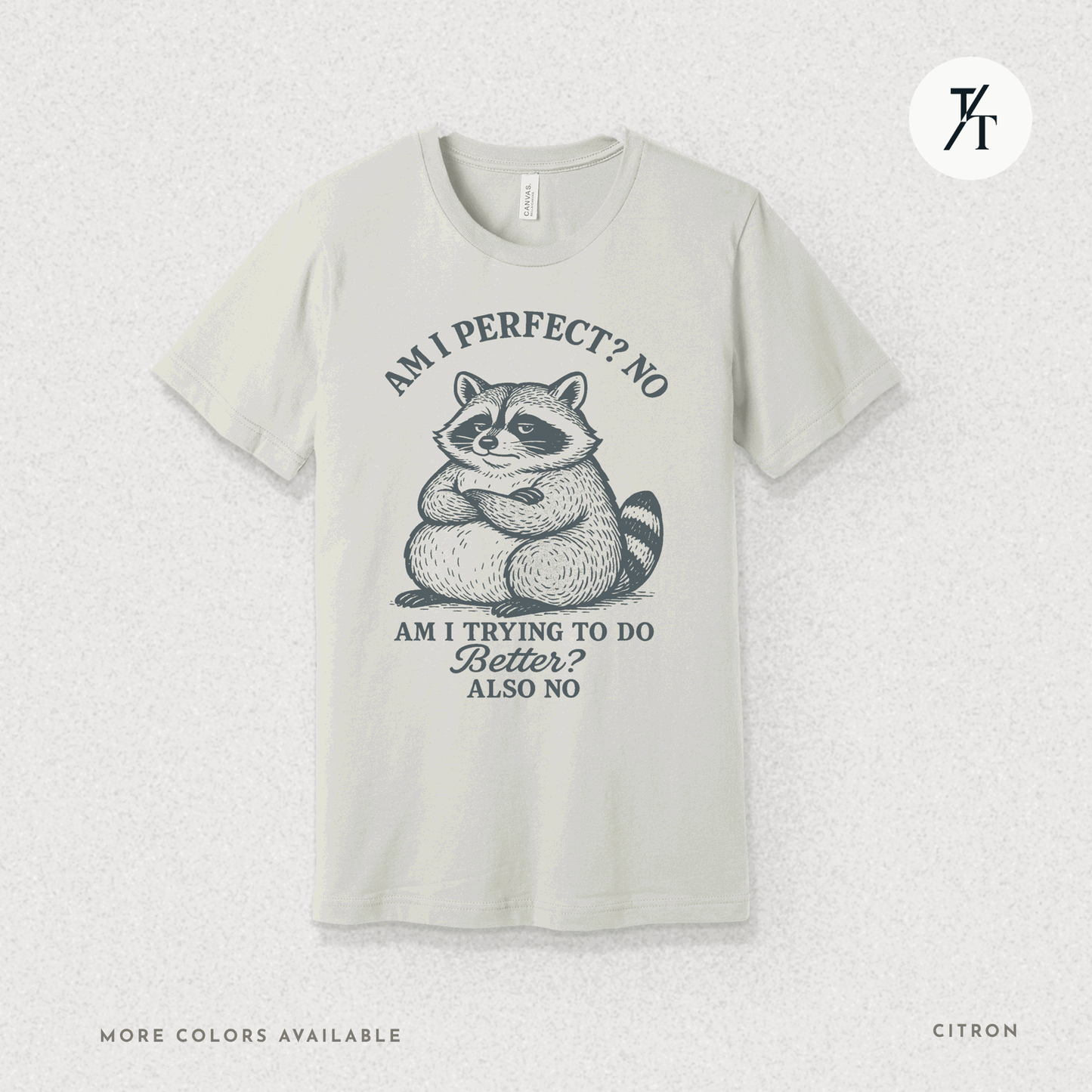 Funny Lazy Raccoon Not Perfect Not Trying Graphic Tee - Trendy/Timeless Studio