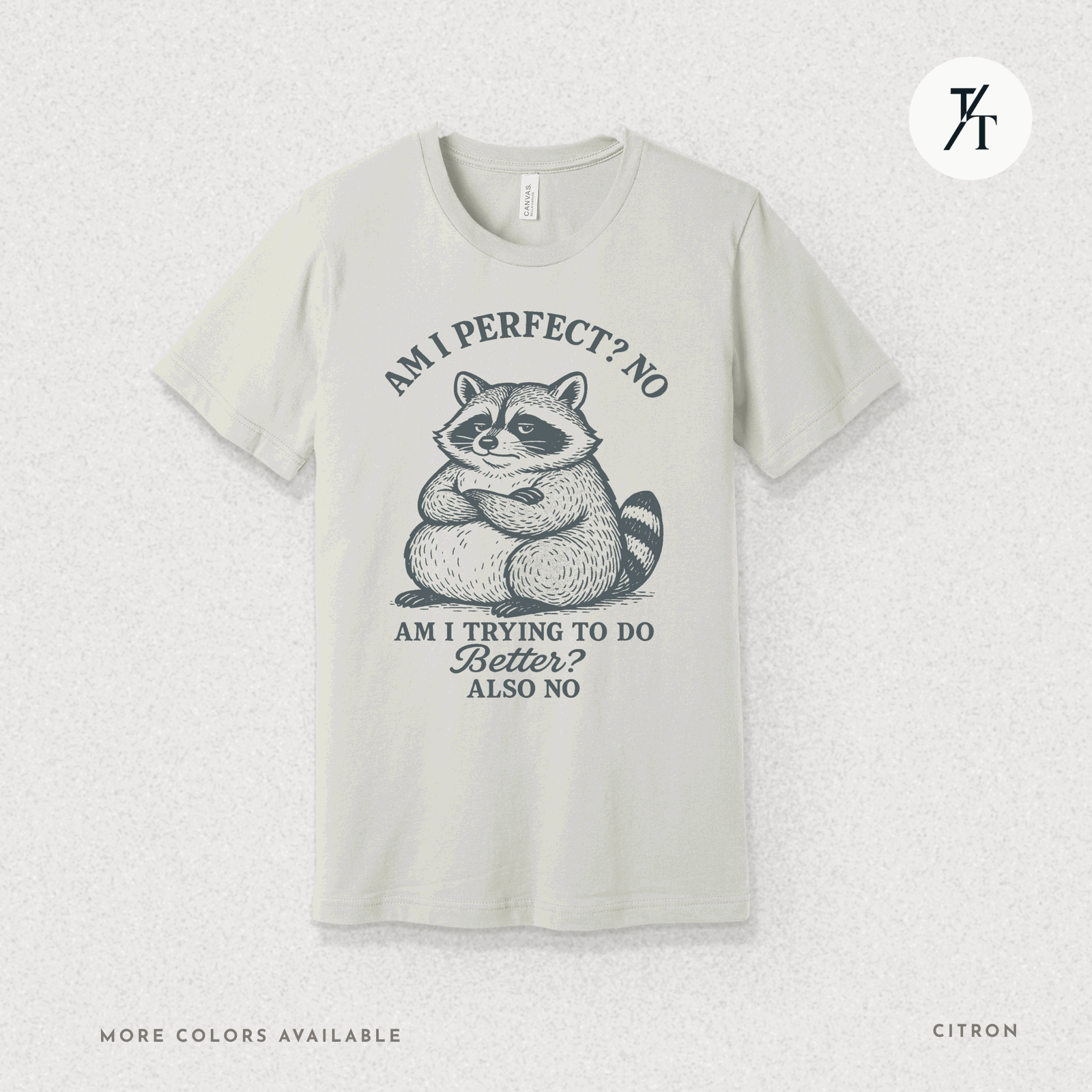 Funny Lazy Raccoon Not Perfect Not Trying Graphic Tee - Trendy/Timeless Studio