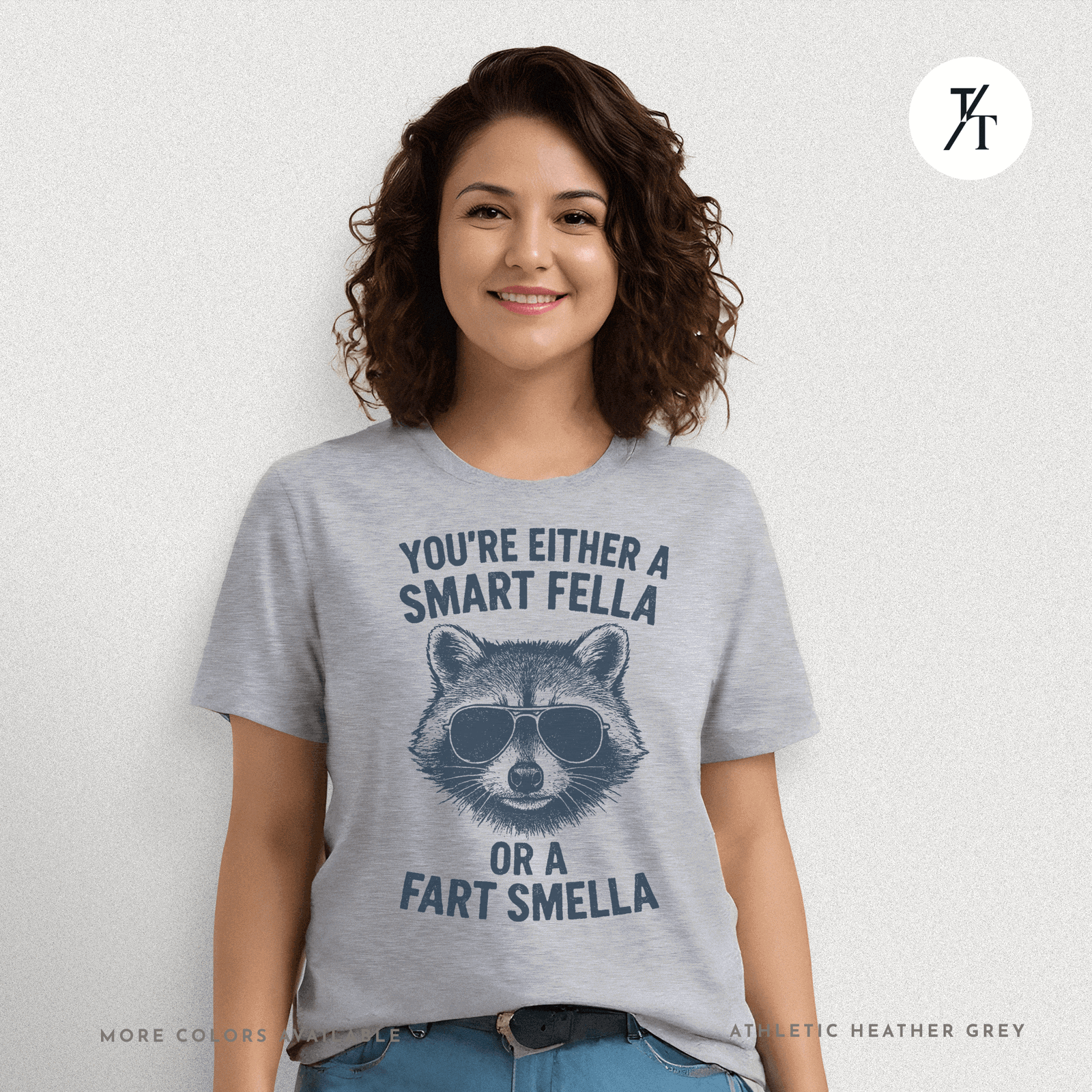 Funny Raccoon Smart Fella Or Fart Smella Graphic Tee - Trendy/Timeless Studio
