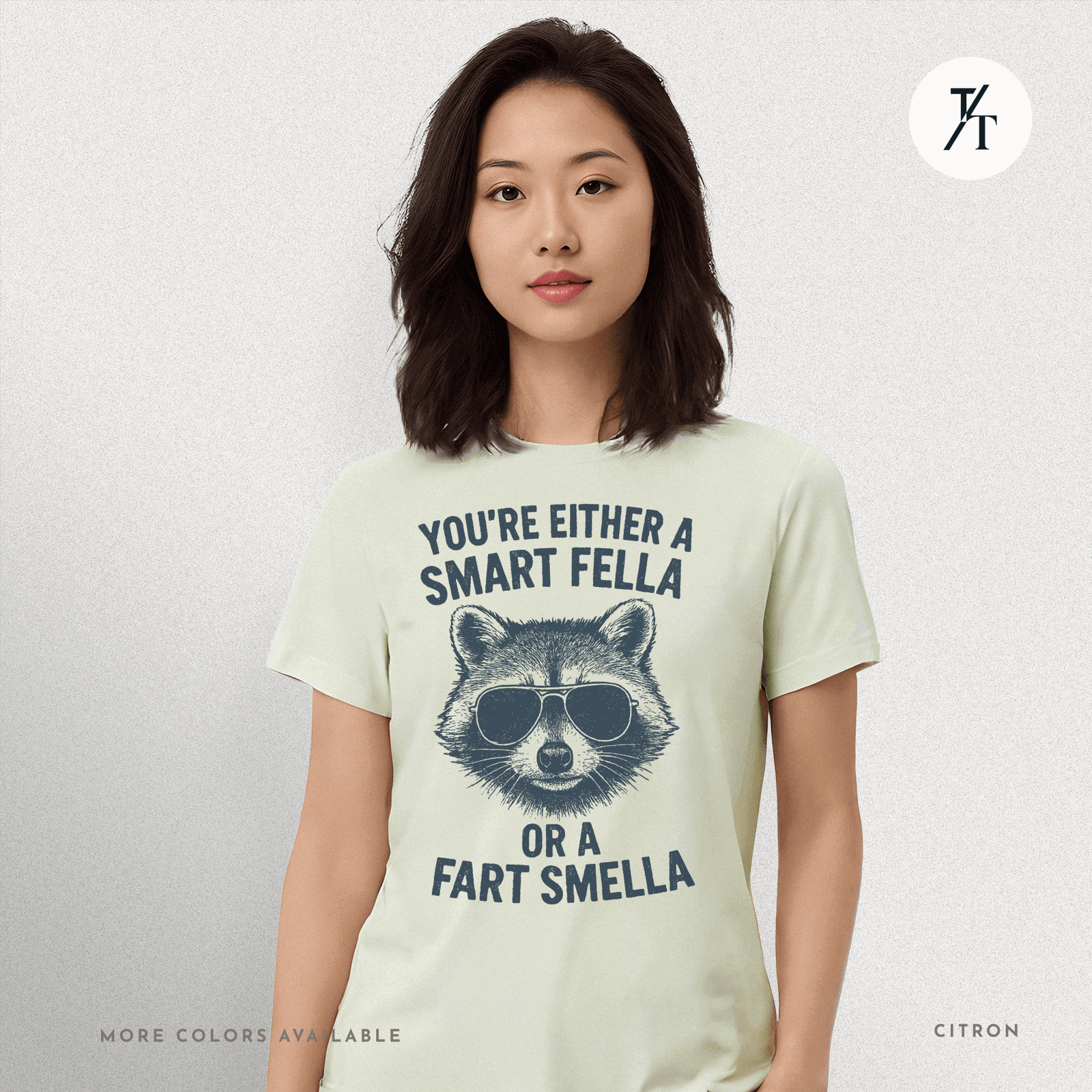 Funny Raccoon Smart Fella Or Fart Smella Graphic Tee - Trendy/Timeless Studio