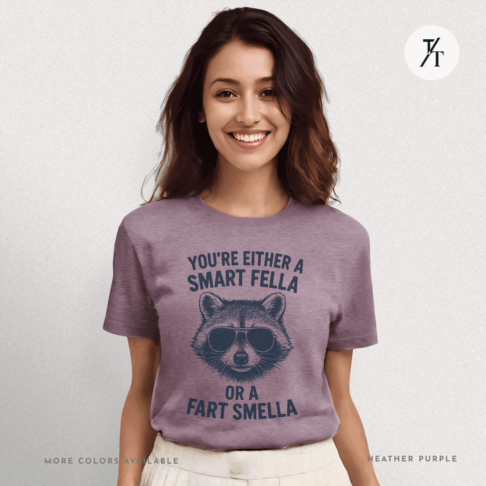 Funny Raccoon Smart Fella Or Fart Smella Graphic Tee - Trendy/Timeless Studio
