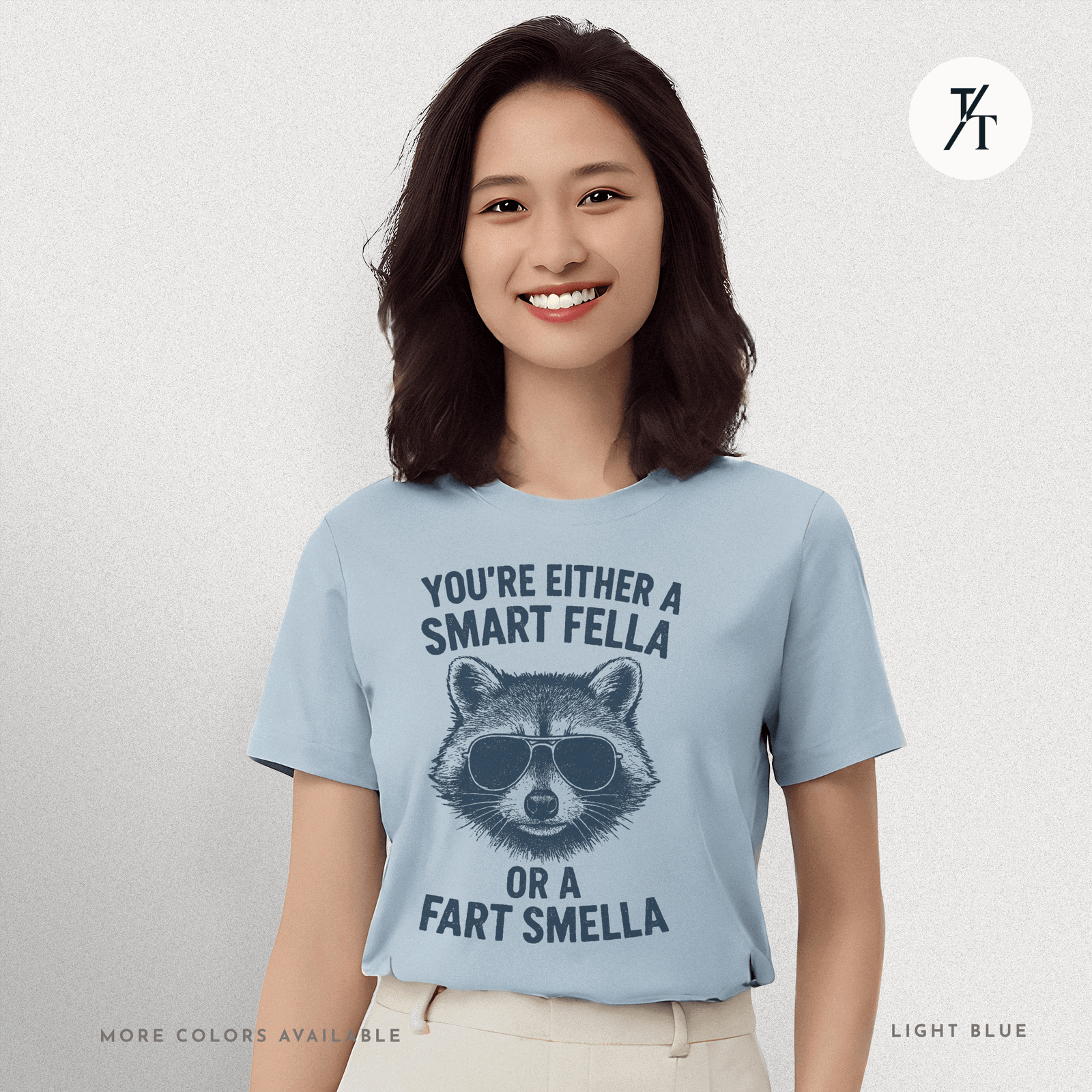 Funny Raccoon Smart Fella Or Fart Smella Graphic Tee - Trendy/Timeless Studio