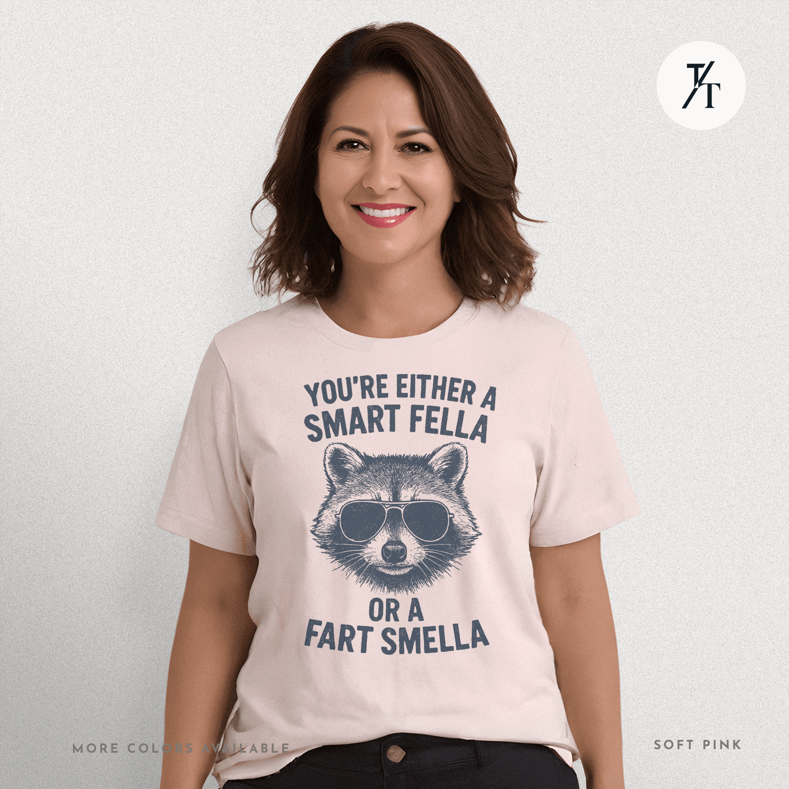 Funny Raccoon Smart Fella Or Fart Smella Graphic Tee - Trendy/Timeless Studio