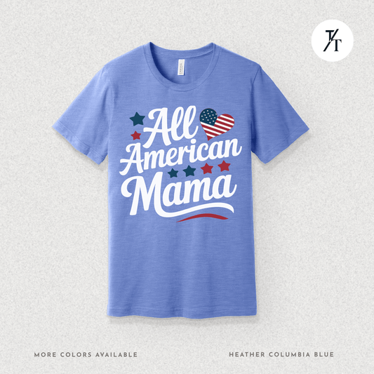 'All American Mama' cute patriotic heart t-shirt for women
