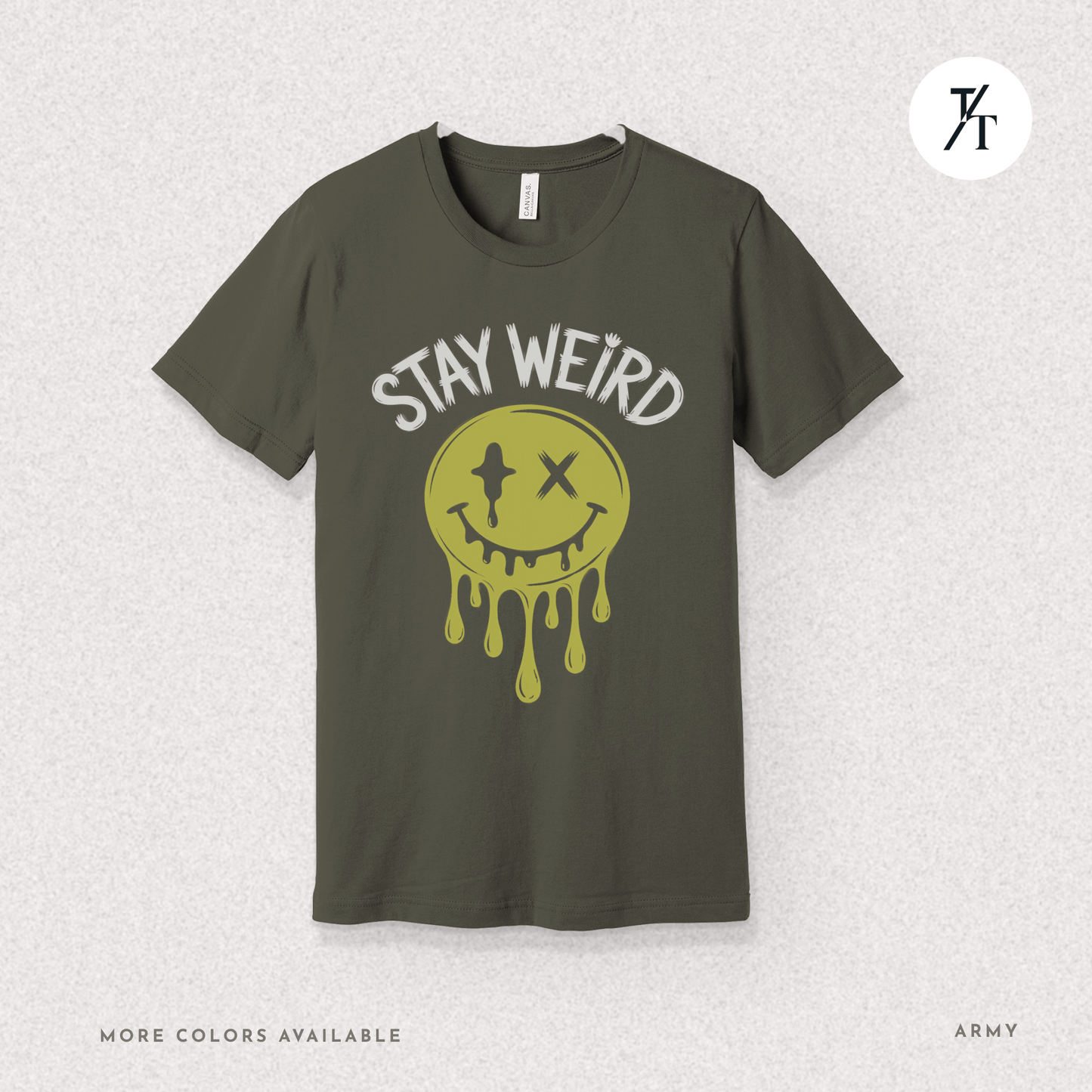 "Stay Weird" Drippy Face Tee, Melting Optimism: Distorted Smiley Face Graphic  Alt Vibe StatementT-shirt