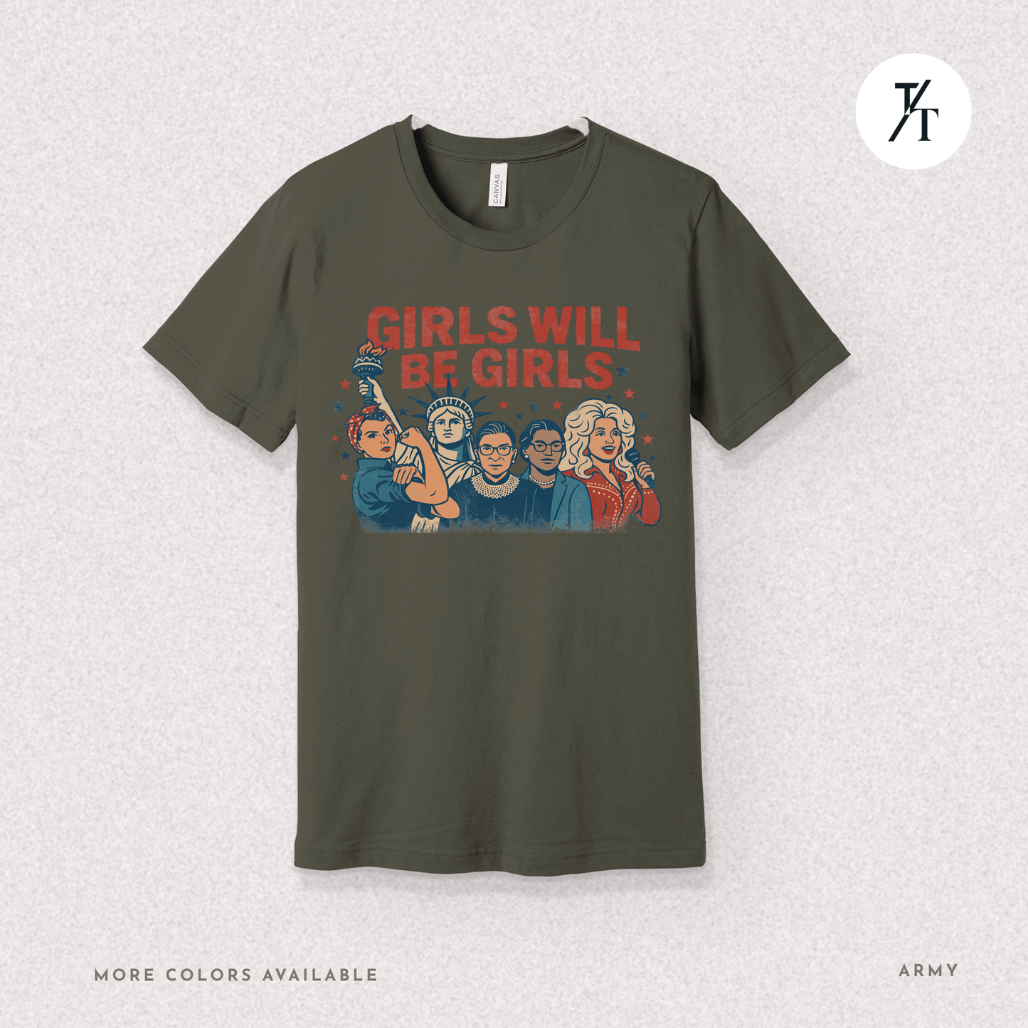 Girls Will Be Girls summer patriotic graphic tee – empowering retro feminist shirt 👊 for the 4th of July