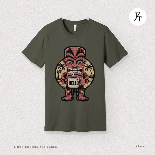 Tiki Coffee Warrior Tee – Bold Retro Island Vibes Graphic Shirt