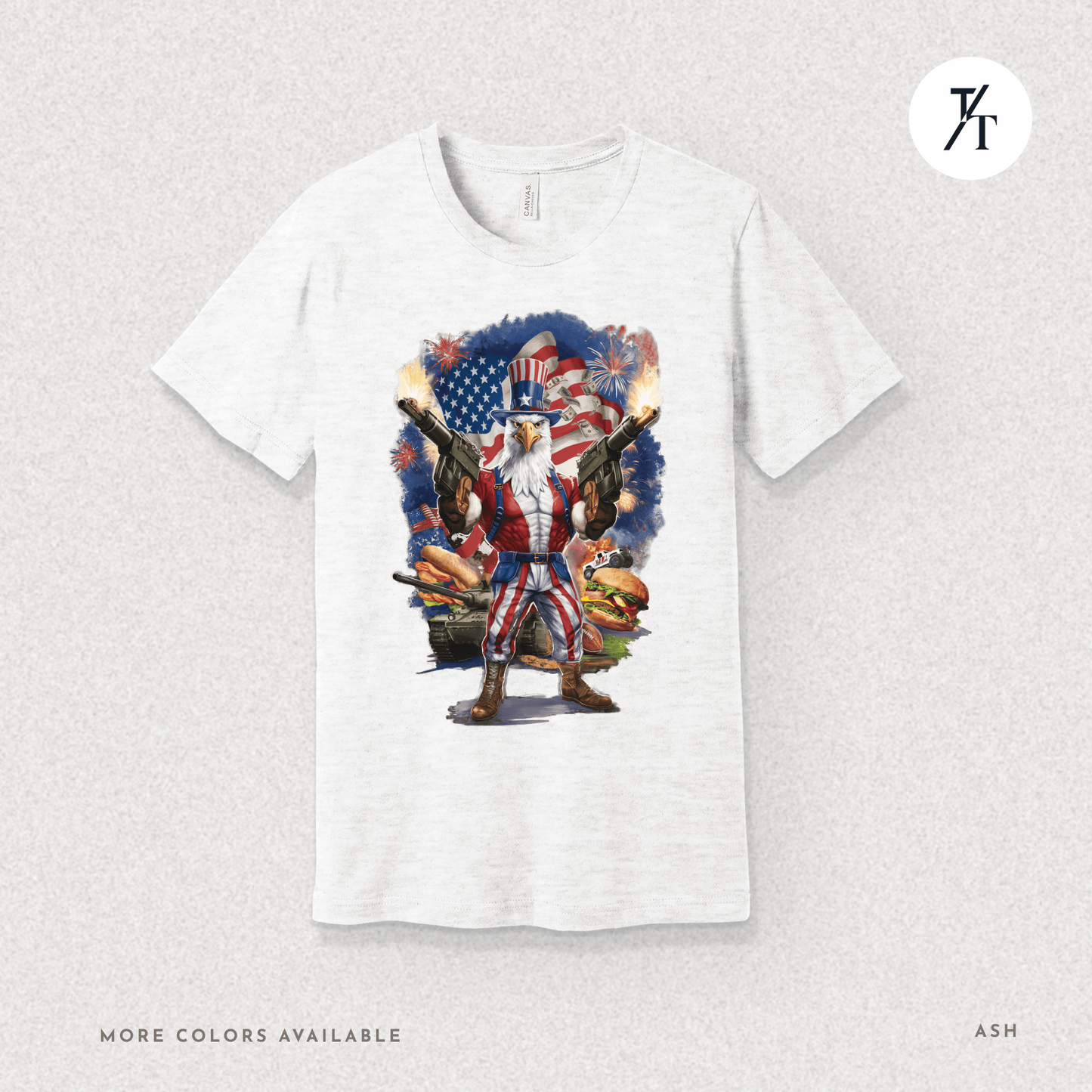 Funny Ultra Patriotic USA Freedom Bald Eagle, a Hilarious 4th of July Satire Joke Graphic Tee