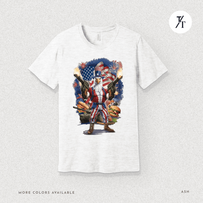 Funny Ultra Patriotic USA Freedom Bald Eagle, a Hilarious 4th of July Satire Joke Graphic Tee