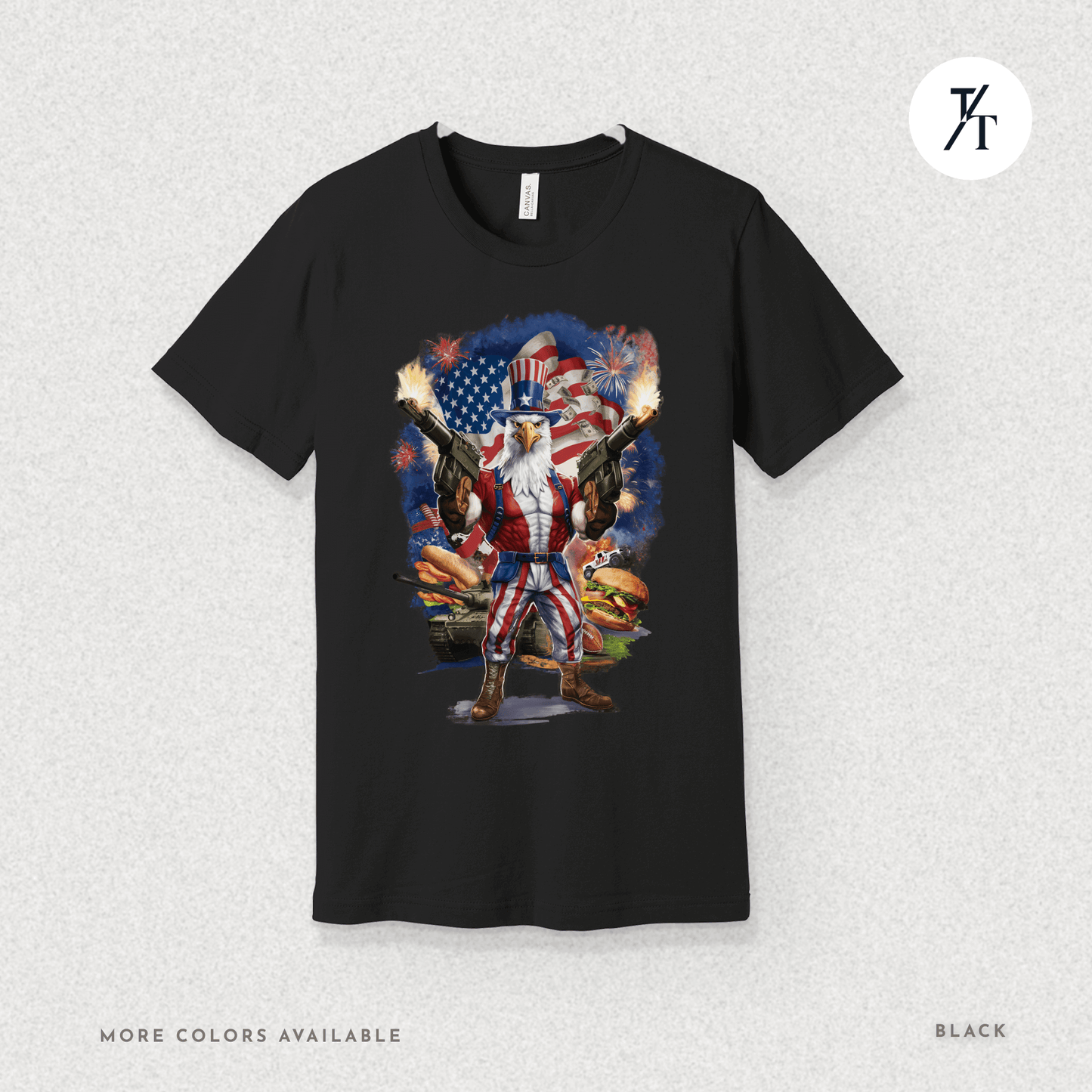 Funny Ultra Patriotic USA Freedom Bald Eagle, a Hilarious 4th of July Satire Joke Graphic Tee