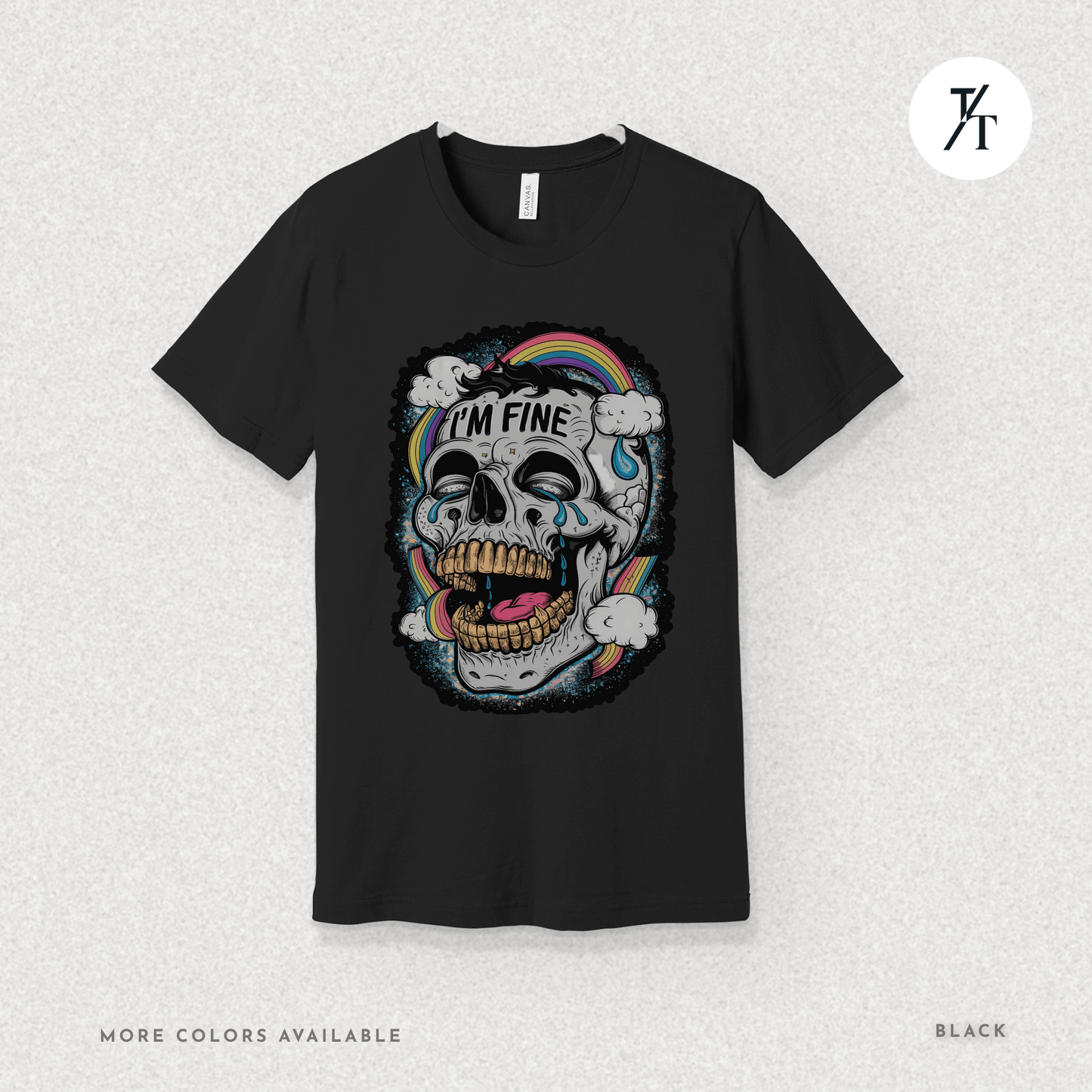 Insane Skull "I'm Fine" Funny Graffiti Style Men's  Mental Health Ironic Parody T-shirt