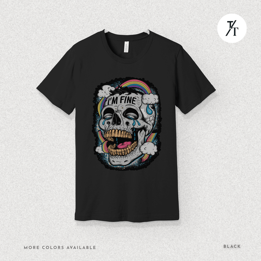 Insane Skull "I'm Fine" Funny Graffiti Style Men's  Mental Health Ironic Parody T-shirt