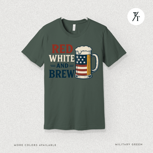 Red White and Brew funny retro patriotic 4th of July beer t-shirt