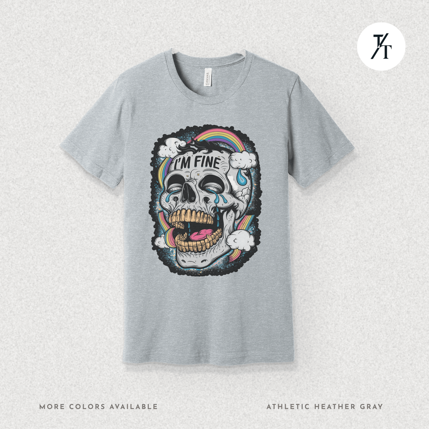 Insane Skull "I'm Fine" Funny Graffiti Style Men's  Mental Health Ironic Parody T-shirt