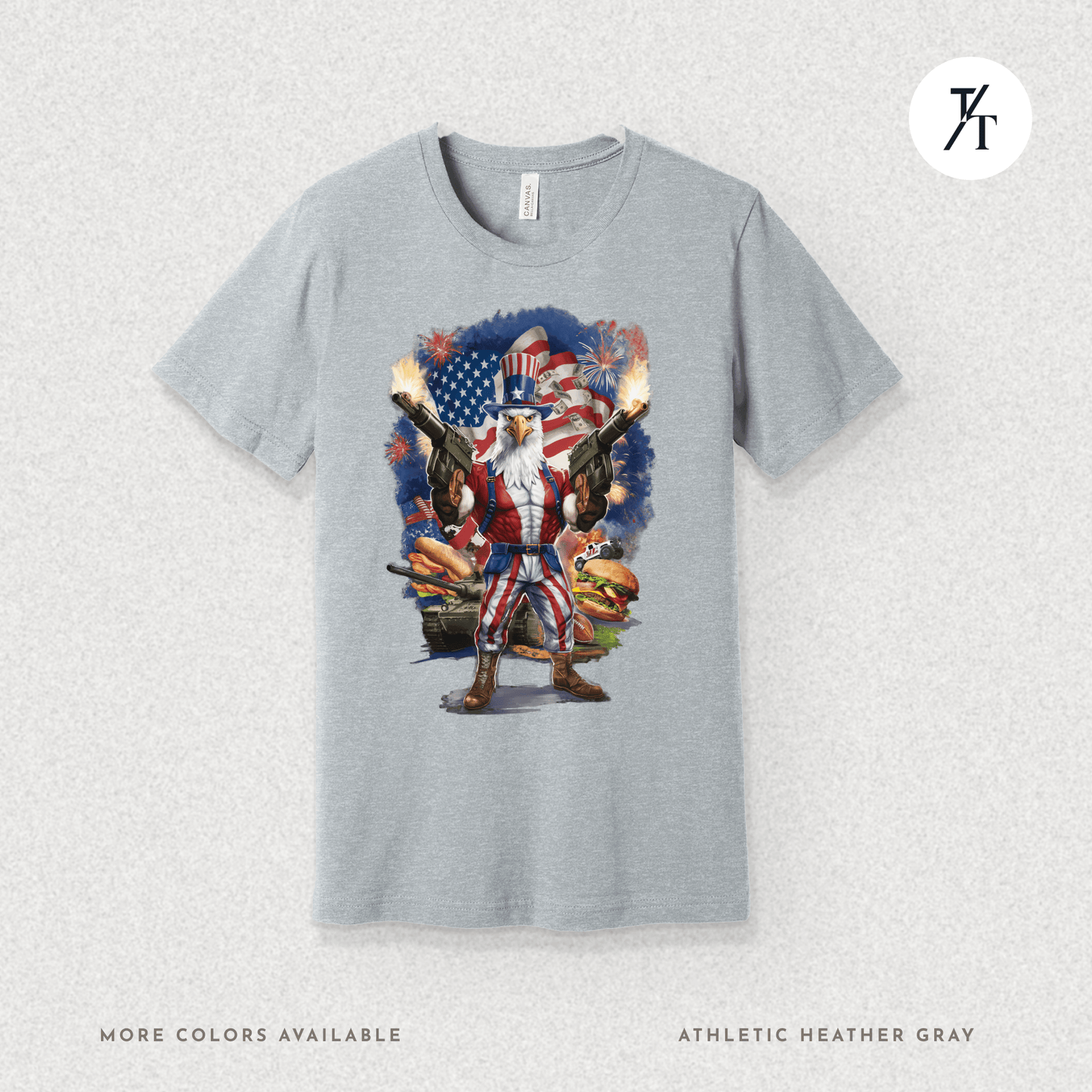Funny Ultra Patriotic USA Freedom Bald Eagle, a Hilarious 4th of July Satire Joke Graphic Tee