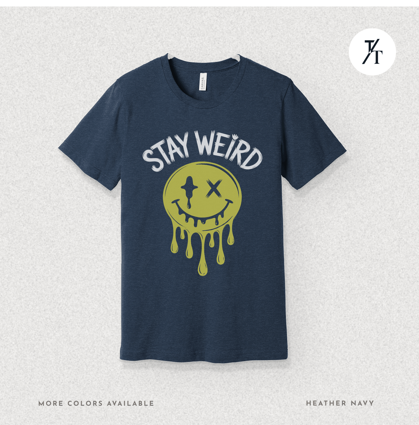"Stay Weird" Drippy Face Tee, Melting Optimism: Distorted Smiley Face Graphic  Alt Vibe StatementT-shirt