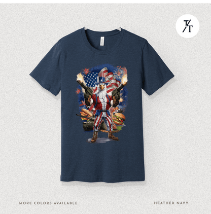 Funny Ultra Patriotic USA Freedom Bald Eagle, a Hilarious 4th of July Satire Joke Graphic Tee