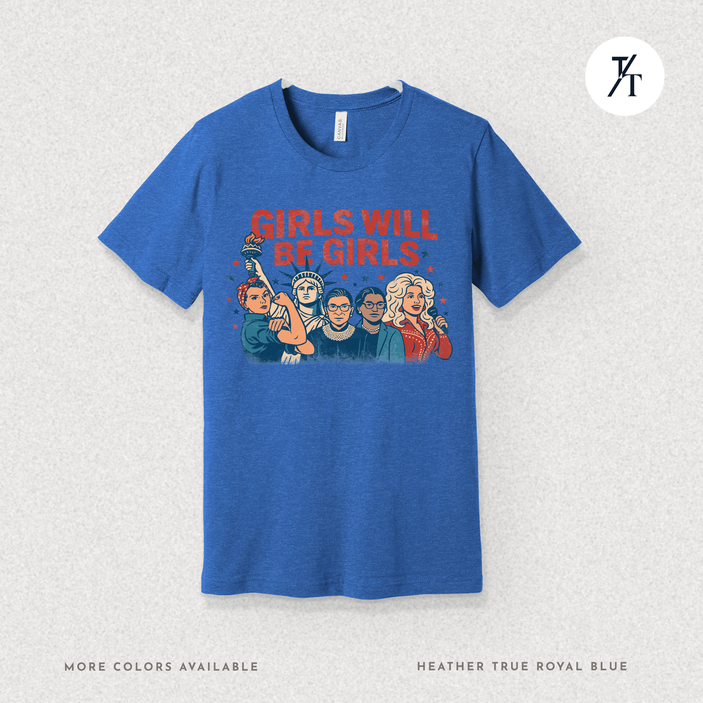 Girls Will Be Girls summer patriotic graphic tee – empowering retro feminist shirt 👊 for the 4th of July