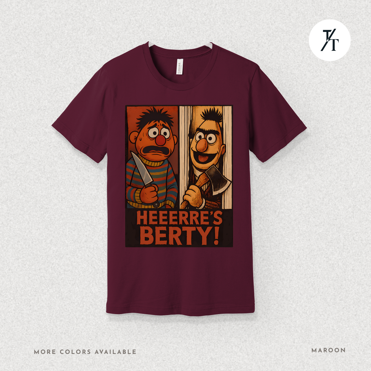 Heeere’s Berty! Tee – Horror Parody Sesame Mashup Shirt