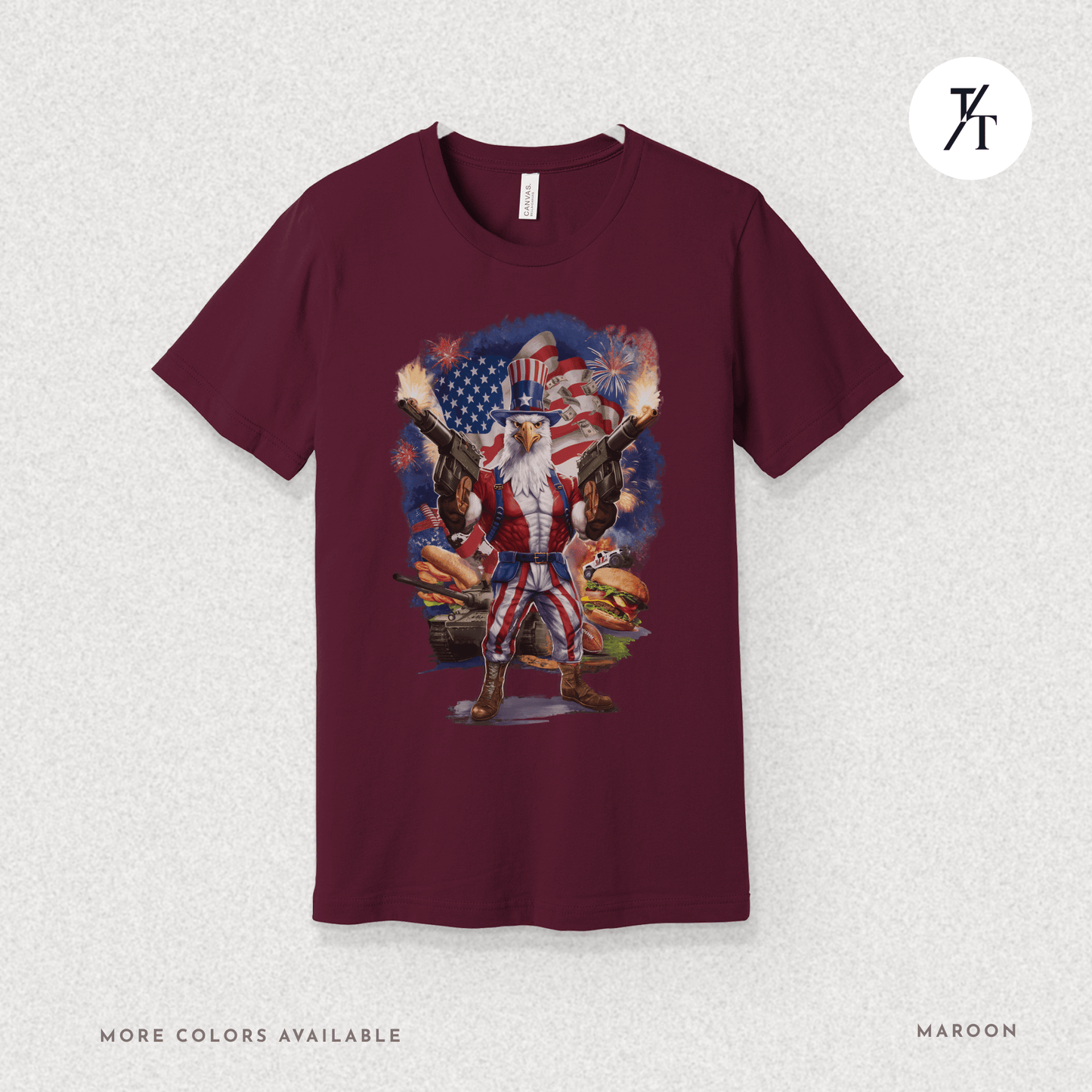 Funny Ultra Patriotic USA Freedom Bald Eagle, a Hilarious 4th of July Satire Joke Graphic Tee