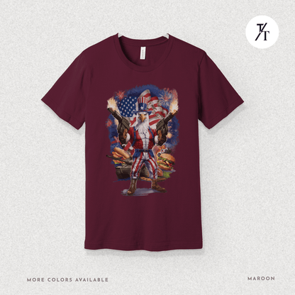 Funny Ultra Patriotic USA Freedom Bald Eagle, a Hilarious 4th of July Satire Joke Graphic Tee