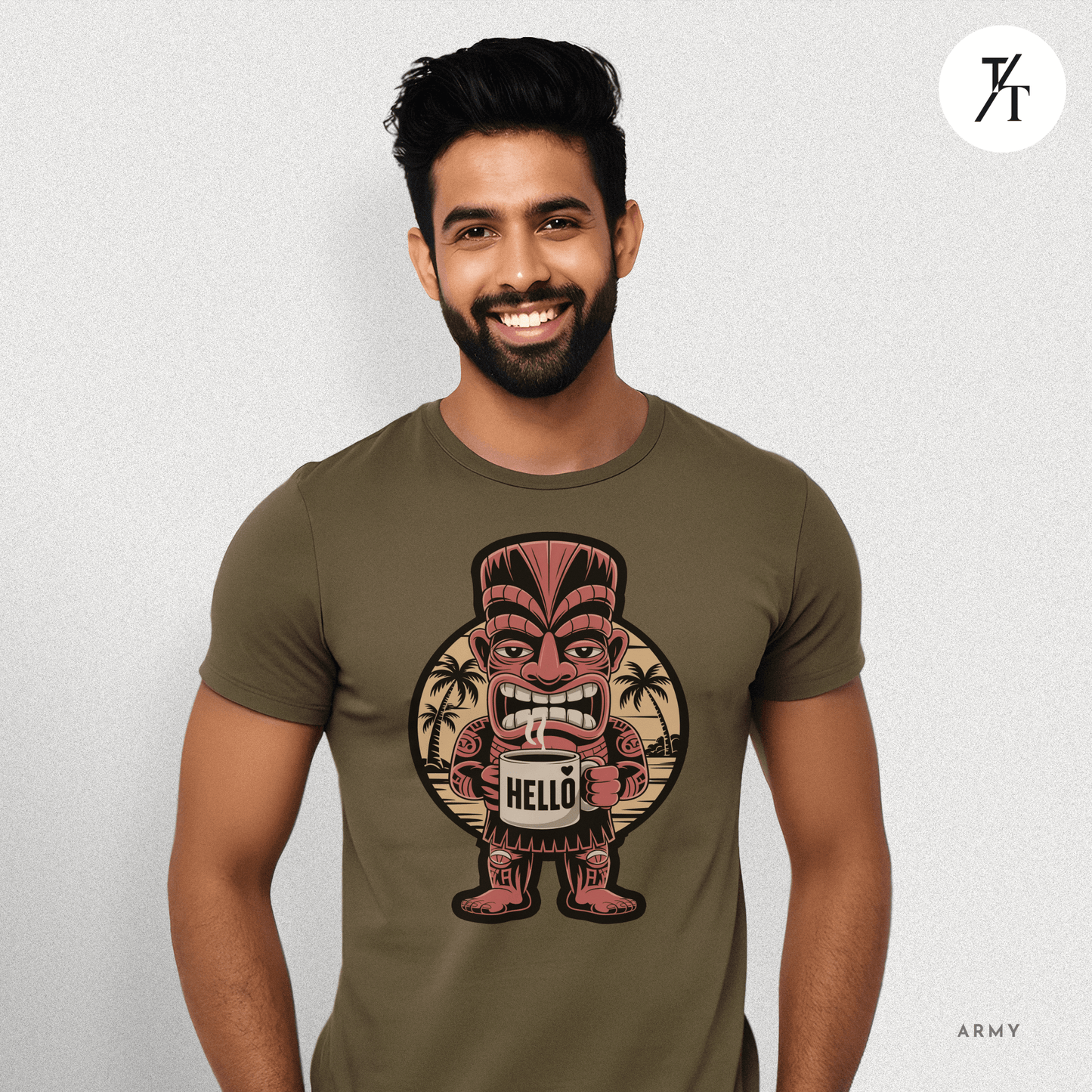 Tiki Coffee Warrior Tee – Bold Retro Island Vibes Graphic Shirt