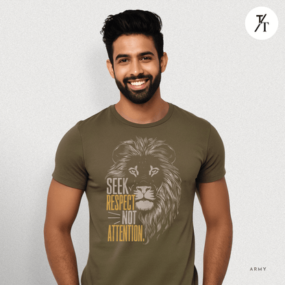 Seek Respect Not Attention Tee – Motivational Lion Graphic Shirt