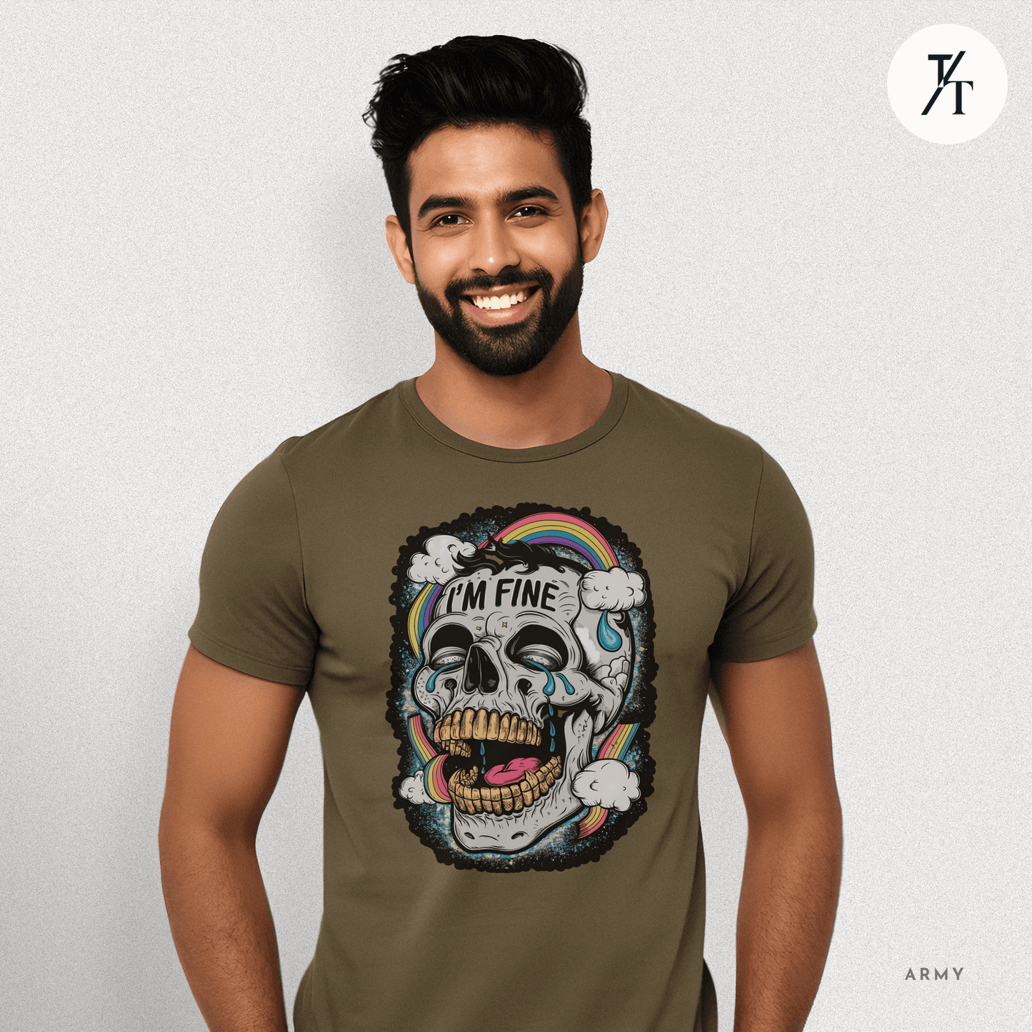Insane Skull "I'm Fine" Funny Graffiti Style Men's  Mental Health Ironic Parody T-shirt