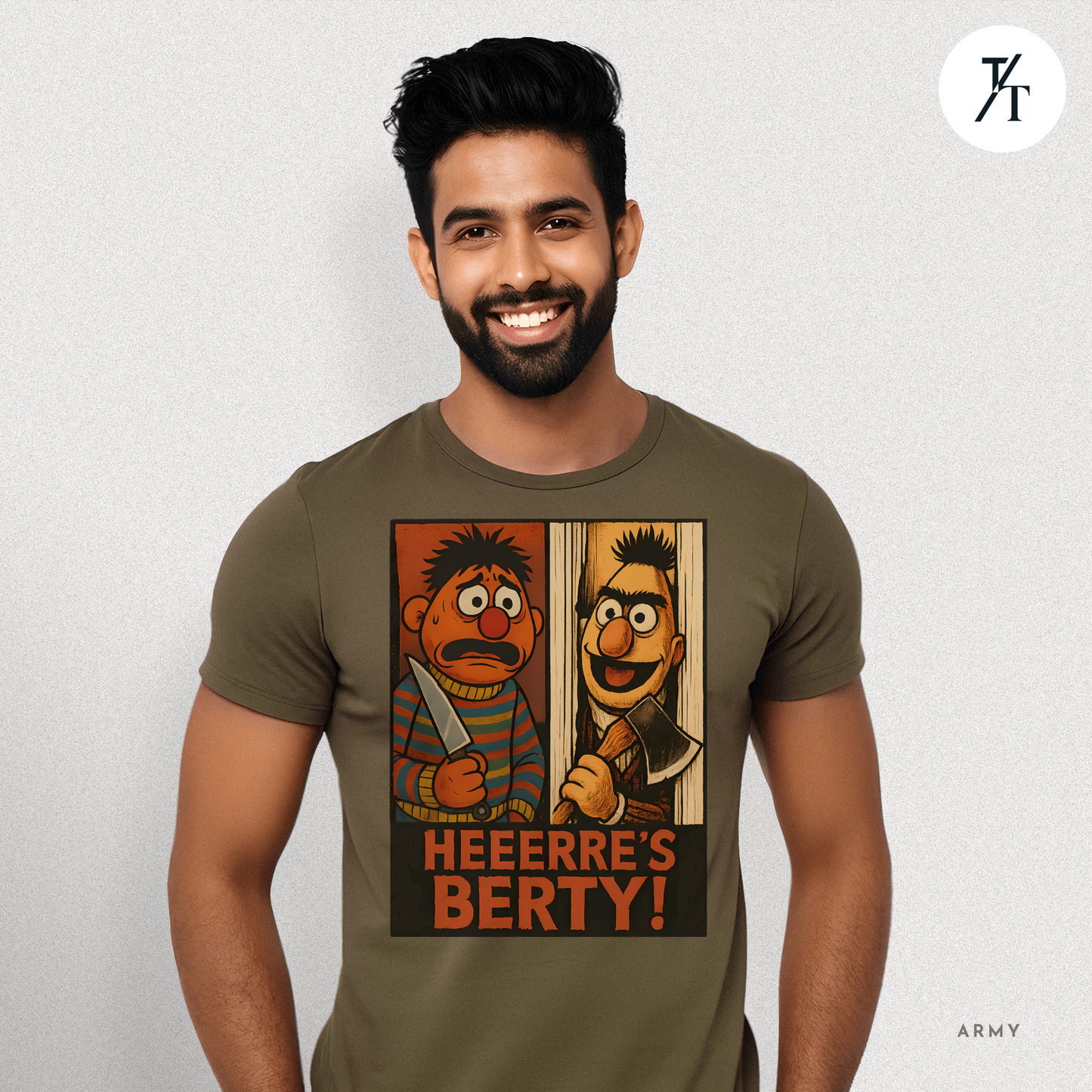 Heeere’s Berty! Tee – Horror Parody Sesame Mashup Shirt