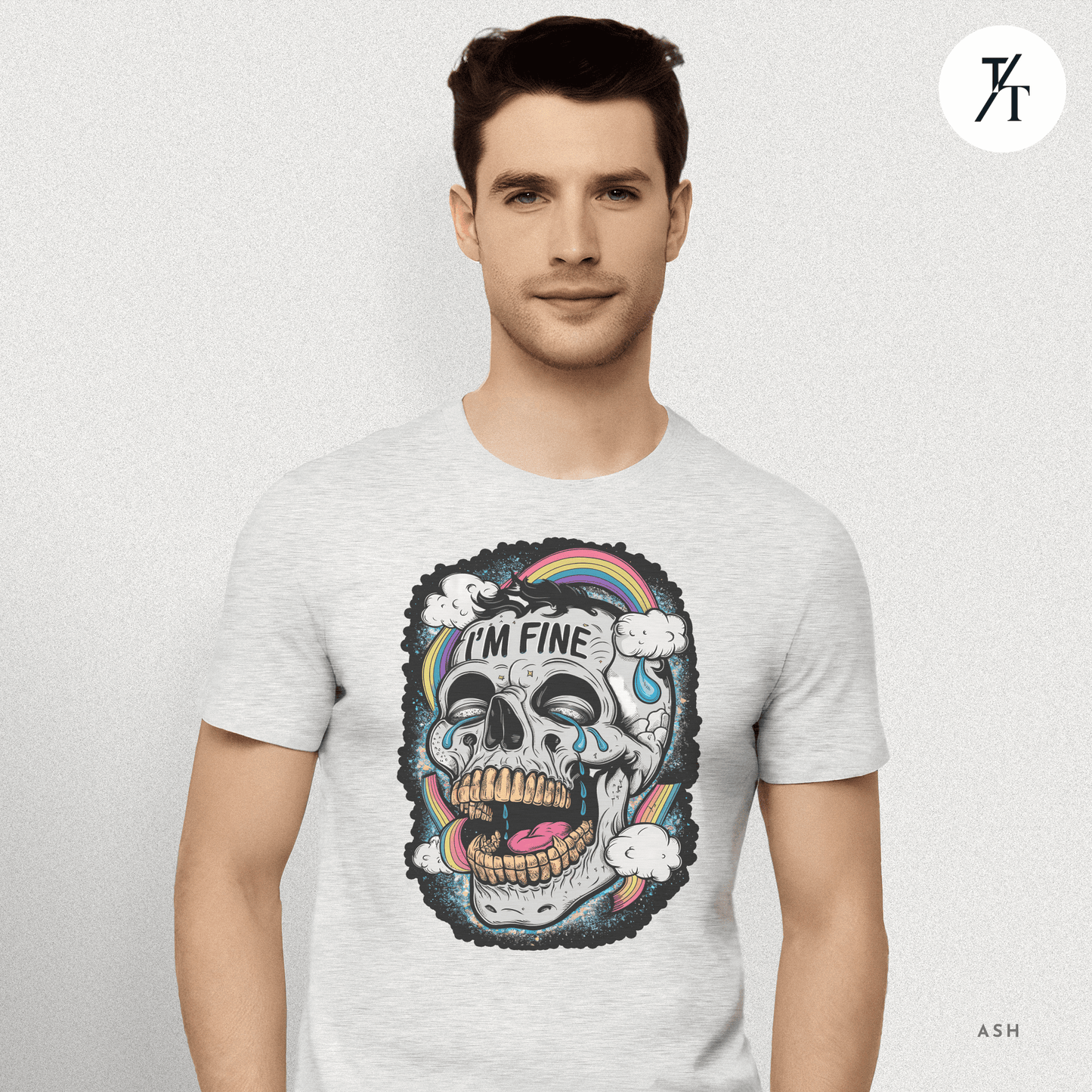 Insane Skull "I'm Fine" Funny Graffiti Style Men's  Mental Health Ironic Parody T-shirt