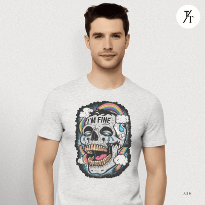 Insane Skull "I'm Fine" Funny Graffiti Style Men's  Mental Health Ironic Parody T-shirt