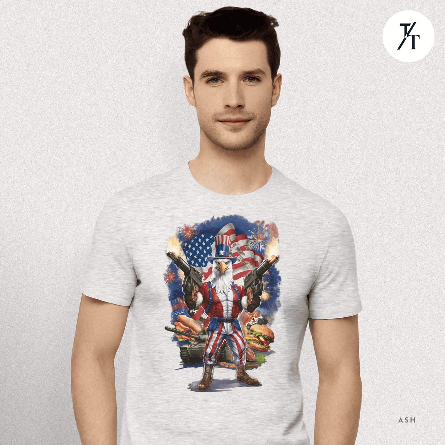 Funny Ultra Patriotic USA Freedom Bald Eagle, a Hilarious 4th of July Satire Joke Graphic Tee