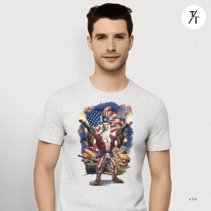 Funny Ultra Patriotic USA Freedom Bald Eagle, a Hilarious 4th of July Satire Joke Graphic Tee
