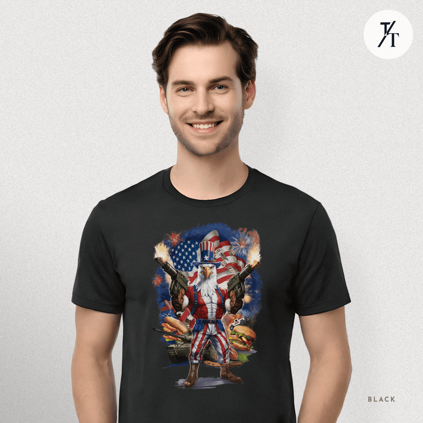 Funny Ultra Patriotic USA Freedom Bald Eagle, a Hilarious 4th of July Satire Joke Graphic Tee