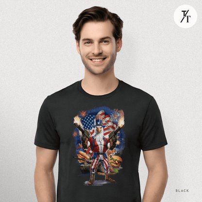 Funny Ultra Patriotic USA Freedom Bald Eagle, a Hilarious 4th of July Satire Joke Graphic Tee