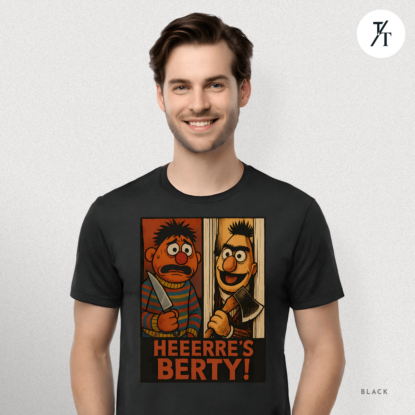 Heeere’s Berty! Tee – Horror Parody Sesame Mashup Shirt