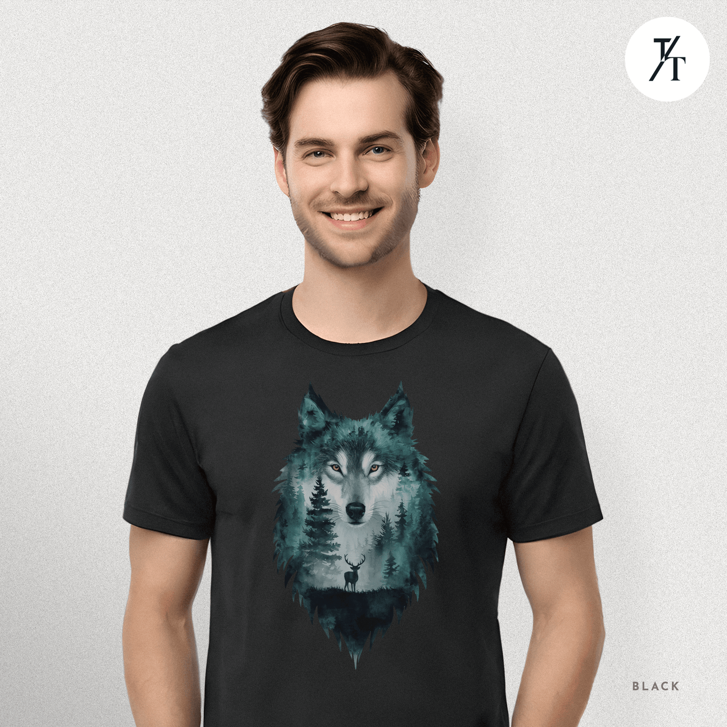 Alpha Forest Wolf Tee – Wildlife Double Exposure Graphic Shirt