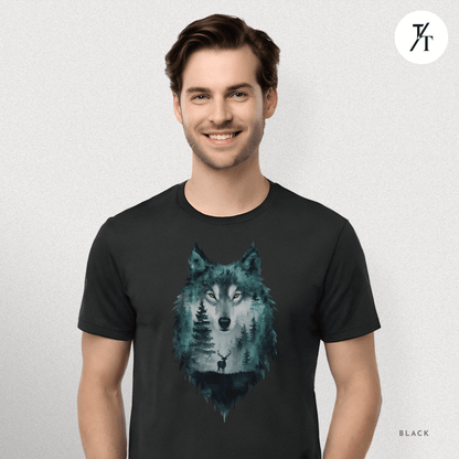 Alpha Forest Wolf Tee – Wildlife Double Exposure Graphic Shirt