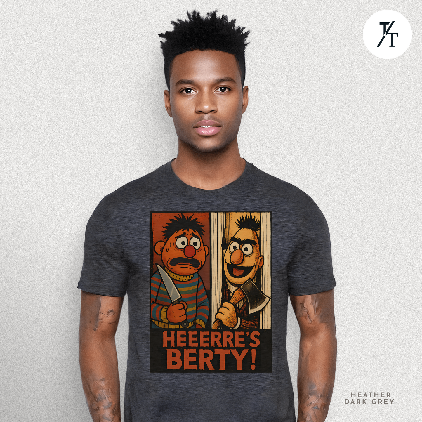 Heeere’s Berty! Tee – Horror Parody Sesame Mashup Shirt