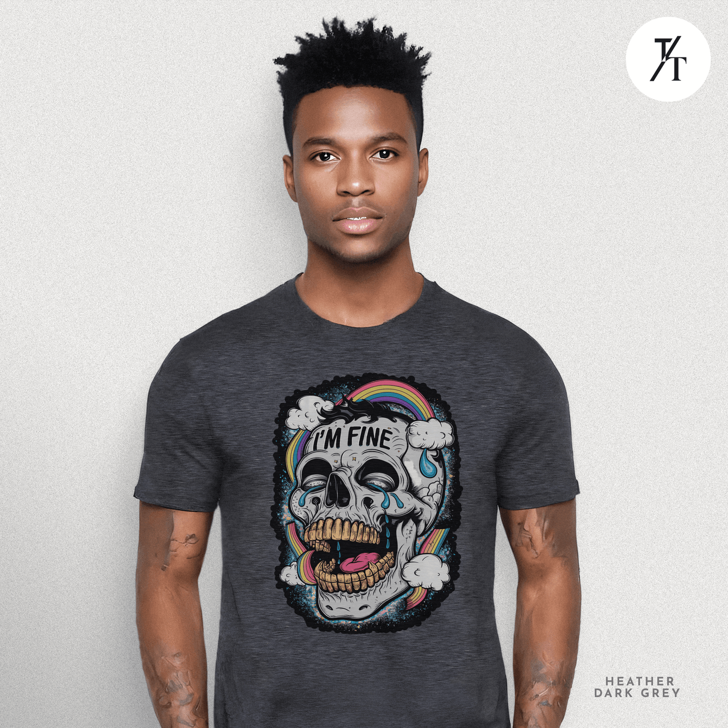 Insane Skull "I'm Fine" Funny Graffiti Style Men's  Mental Health Ironic Parody T-shirt